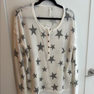 Gray Star Print Women's Top